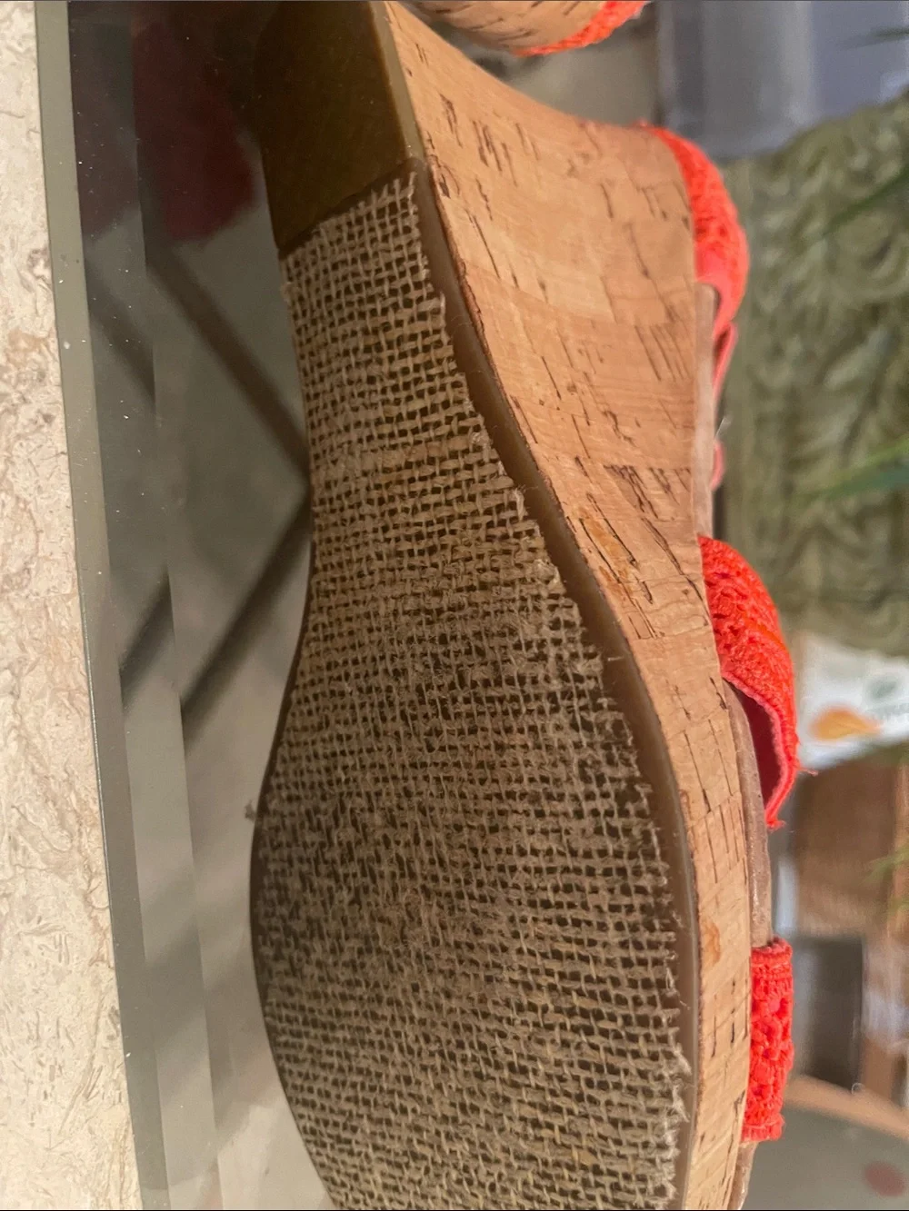 Toms Coral Crochet Cork Wedge Sandals with Ankle Strap